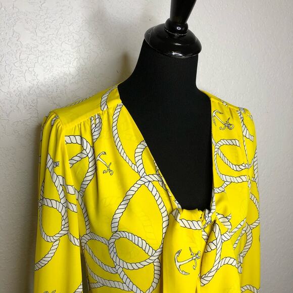Cabi yellow and white anchor rope print tie front top size Medium #5707 - Picture 2 of 15